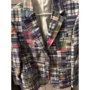 Jos. A. Bank Patchwork Blazer Men's 39R Cotton Madras Plaid Button-Up Coat